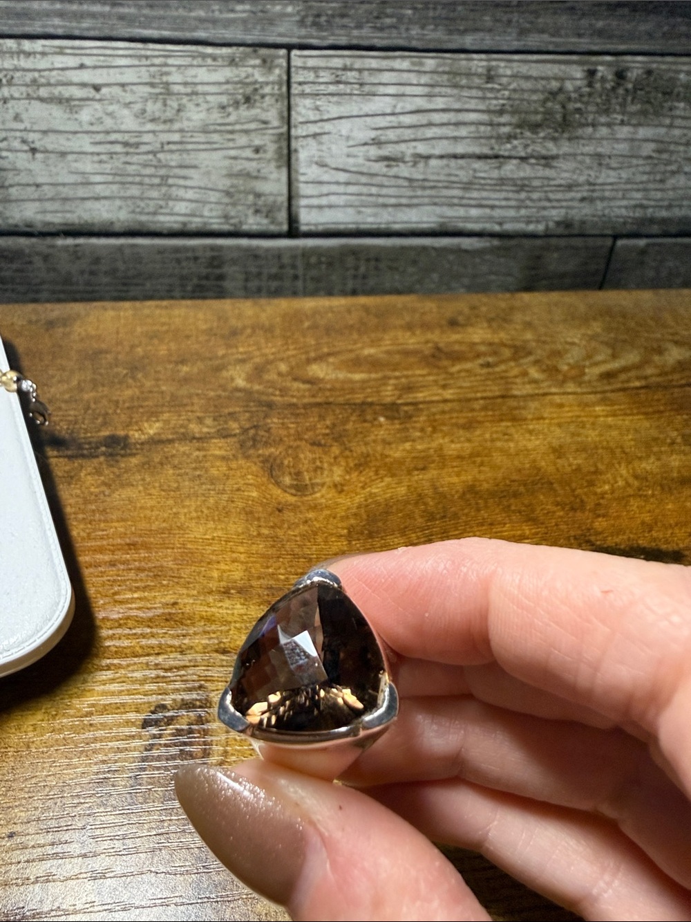 Smoky Quartz Triangle Cocktail Ring - Brown Gemstone Silver Setting